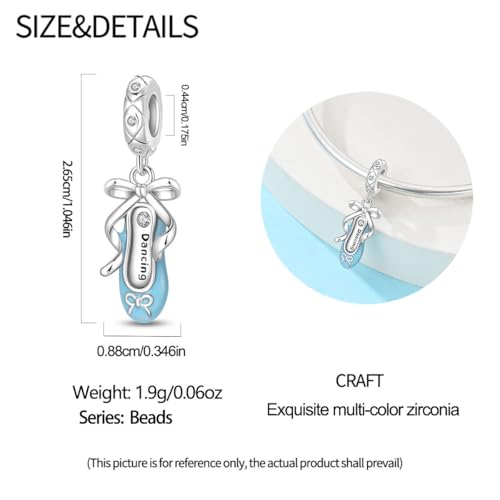 Image of Ballet Charm 925 Sterling Silver Dancer Shoes Anniversary Heart Pendant Family Birthstone Mom Dangle for Pandora Charm Bracelet