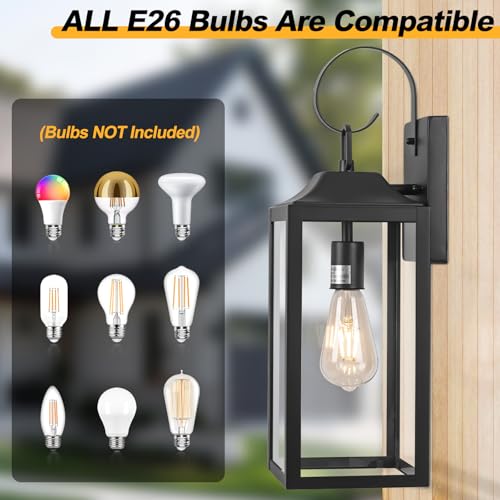 Image of 19 inch Large Outdoor Light Fixture 2 Pack, Black Exterior Lighting Fixtures | Anti Rust Porch Lights Outdoor, Modern Wall Lantern Coach Lamps Sconce, Outside Lights for House, Doorway, Garage, Patio