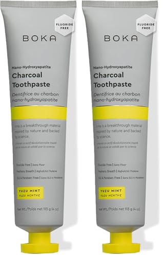Image of Boka Fluoride Free Toothpaste, Nano Hydroxyapatite Toothpaste, Appropriate for Sensitive Teeth - for Adult, Kids Oral Care - Charcoal Yuzu Mint Flavor, 4 Fl Oz 1Pk US Manufactured (Pack of 2)