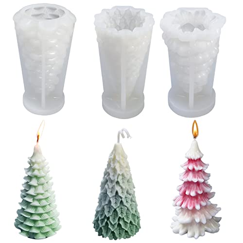 Cenbee 3Pcs Christmas Tree Candle Molds 3D Diy Silicone Candle Mold Resin Casting Mold Xmas Pine Tree Soap Mold For Chocolate Cake Decoration Festival Home Decoration (Zy-1) #TOP17