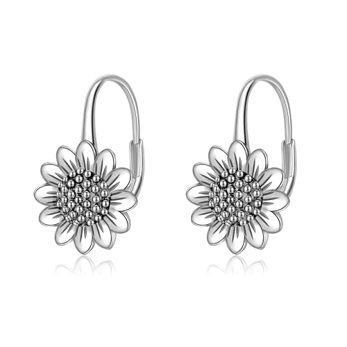 POPLYKE 925 Sterling Silver Evil Eyes Sunflower Cherry Blossom Greek Star Dangle Earrings Leverback Earrings for Women Birthday Hypoallergenic