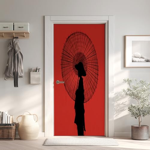 Fille Sticker Mural, Japonaise Autocollants De Porte Muraux Décoration Poster Mural 80x200 cm, Asie Orientale Stickers de Porte Imperméable Vinyle (y1T45)