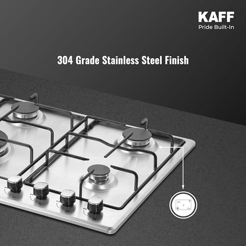 Image of KAFF 4 Burner Built-In Gas Hob 60 cm | Auto Electric Ignition | Italian Brass Burners | Stainless Steel Built-in Hob for Modular Kitchen | Heavy Pan Support | Easy Grip Metal Knobs (NE4B60SS)