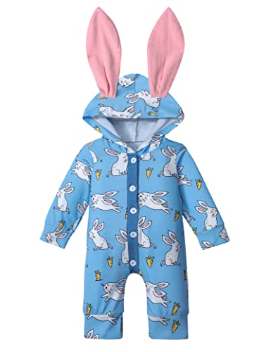 Image of MIGU Easter Outfit Baby Boy Girl Blue Easter Bunny Costume My First Easter Baby Girl Boy Outfit One-Piece Rompers