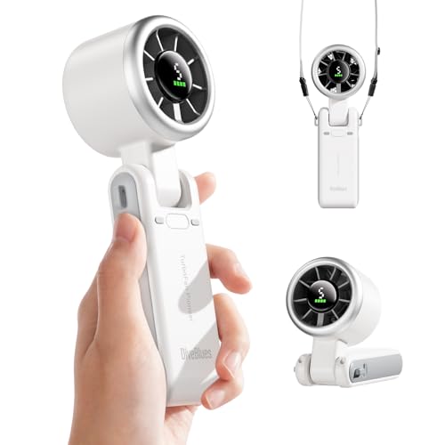 Diveblues Turbo Ventilador Portátil de Mano, Enfriamiento de Alta Velocidad 10m/s, 5 Velocidades, Batería Recargable, Hasta 12 Horas, 3 en 1 Mini Ventilador Turbo para Viajes, Oficina, Exterior