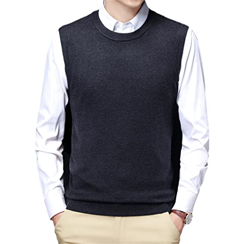 Pull coréen sans manches homme col rond gris foncé taille L décontracté