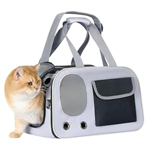 Cat, Dog Carrier for Pets up to 17 lbs, Soft-Sided Collapsible Pet Carrier with Sturdy Base, Roll-up Curtain and Large Storage Bag, Cat Bag for Medium Cats and Small Dogs