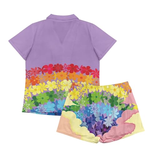 Image of Pjs Womens Short Sleeve Button Down Pajamas Set Two-Piece Nightwear with Pockets