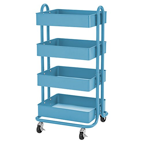 ECR4Kids 4-Tier Metal Rolling Utility Cart - Heavy Duty Mobile Storage Organizer, Turquoise