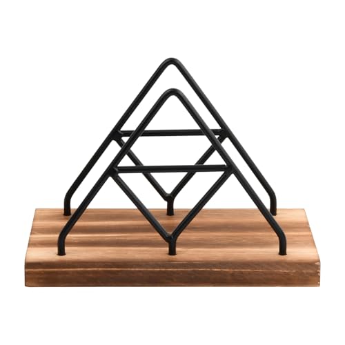 1 Pcs Servilletero de Metal Negro, Servilletero de Madera, Triangular Servilleteros de Mesa, Vertical Servilleteros para Decoración de Cocina, Comedor y Bar