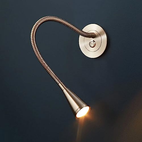 DARANCA Lampe de lecture murale à LED en nickel,Liseuse murale applique murale flexible à col de cygne avec interrupteur poussoir, lampe de lecture moderne for tête