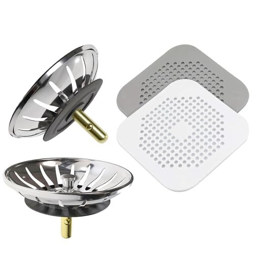 KERD_DANS Tapón Fregadero Cocina de 7,8 cm (2 Uds) + 2 Tapas de Desagüe de Silicona, Tapones de Drenaje y Tapas de Rejilla para Cocina y Baño