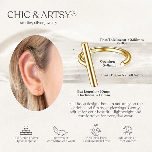 Image of CHIC & ARTSY 925 Sterling Silver Half Hoop Earrings for Women, Small Huggie Hoops Set with Ball Bar Star Moon Cross & Pearl, Lightweight Comfort Fit Everyday & Sleep Earrings