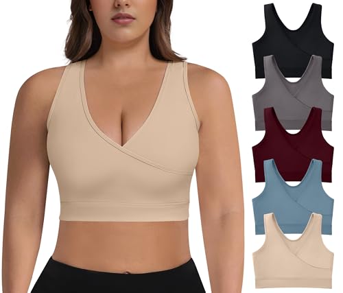 Image of AENLLEY Women Maternity Pregnancy Nursing Bras for Breastfeeding -Racerback Comfrotable Bralette 5Pack