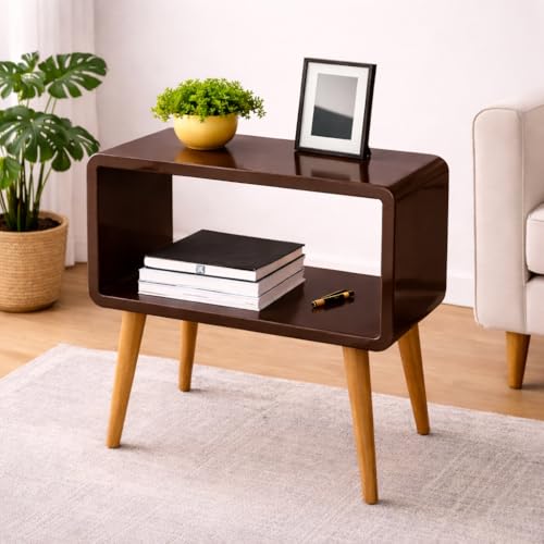 Image of SS Wood Nation Vintage Bookcase Nightstand, Coffee Table, End Table, Bedside Table for Compact Areas, Magazine Stand with Storage, and Living Room /Bedroom (Modern, Brown)