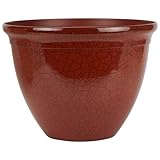 The HC Companies 16 Inch Tucson Round Planter Pots with Ceramic Look, Lightweight UV-Resistant Resin Indoor & Outdoor Planters, 1-Pack Flower Pots for Garden & Home Decor, Chili Red Crackle