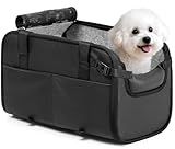 YUDODO Large Dog Car Seat for Center Console (Width＞9.5in) Fits 10-20lbs, Anti-Slip Puppy Cat Travel Portable Booster Seat, Luxury Pet Car Bed Carseat PU Leather Black