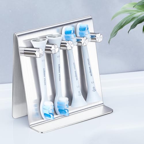 Electric Toothbrush Head Holder, YAYINLI Self Adhesive or Tabletop Tooth Brushing Holder, Stainless Steel Brushed Wall Mounted Shower Toothbrush Holders for Bathroom, Tooth Brush Holder Organiser