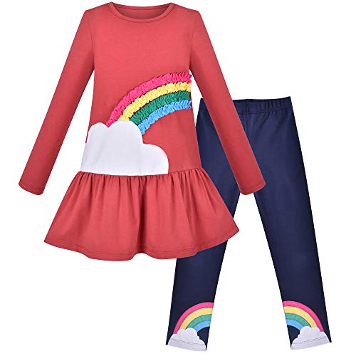 Image of Sunny Fashion Girls Outfit Set 2 Piece Cotton Heart Casual Dresss Top Pants