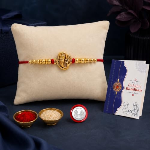 Image of Oblivion Rakhi For Brother - Elegant Stylish God Designer Rakhi with Beads and Silver Colour Pooja Coin, Tilak Set & Greeting Card - Traditional Raksha Bandhan Combo for Bhai