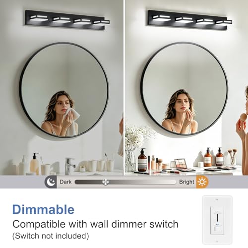 Image of LED Modern Bathroom Light Fixtures, 4-Light 30-Inch Dimmable 5CCT Adjustable Matte Black Vanity Lights for Bathroom Lighting Fixtures Over Mirror, 350 Rotatable Wall Lamp
