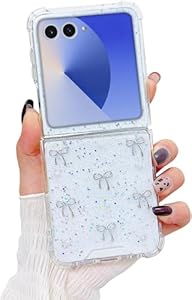 Riccase for Samsung Galaxy Z Flip 7 Case Bling Glitter 3D Bowknot Clear Phone Case, Shockproof Transparent Soft TPU Protective Bumper Cute Sparkly Crystal Bow Cover for Women Girls,Bowknot