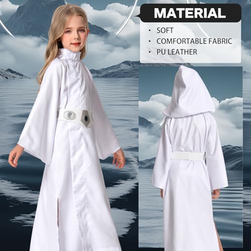 Disfraz completo de princesa para niñas túnica blanca con capucha miniatura 2