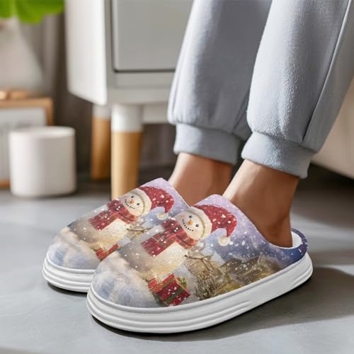Slippers for Women Warm Flannel Thick Sole Slippers Holiday Decor 5-113