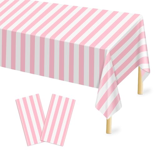 Image of Mulbozy Pink and White Striped Tablecloth 2 Pack,54 x 108 Inch