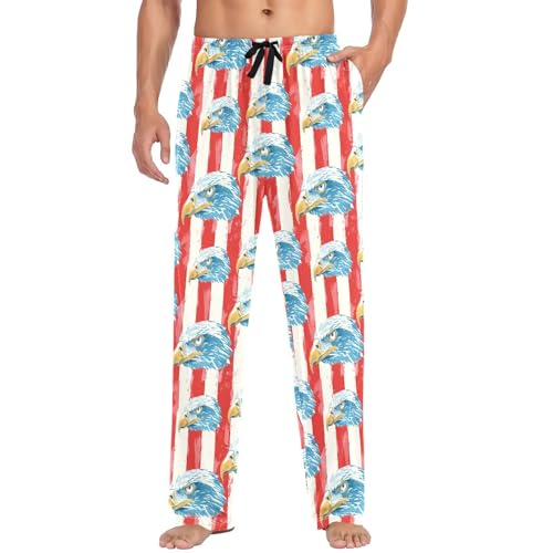visesunny Mens Cotton Pajama Pants PJ Bottoms American Bald Eagle Stripes Lightweight Soft Lounge Sleepwear with Pockets