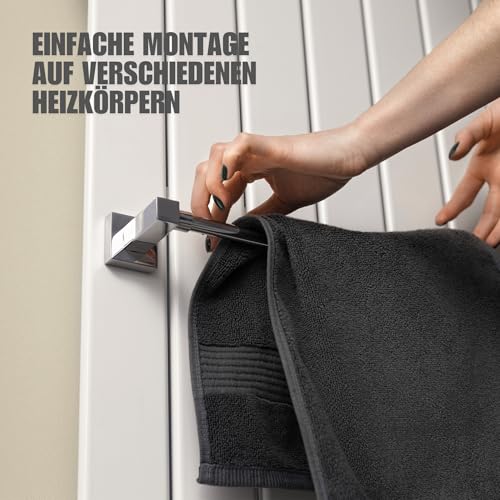 KRONWELL® Handtuchhalter Heizkörper - ausziehbar - Handtuchhalter Magnetisch - Badheizkörper Handtuchhalter aus Edelstahl - Magnet Handtuchstange Heizung - Designed in Germany - Chrom – Bild 4