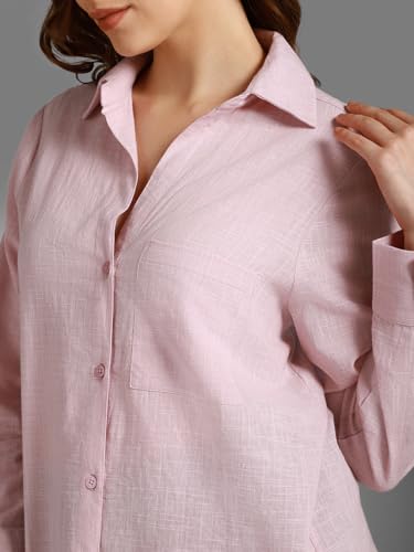 Image of High Star Women's Classic Oversized Spread Collar Long Sleeves Cotton Casual Shirt