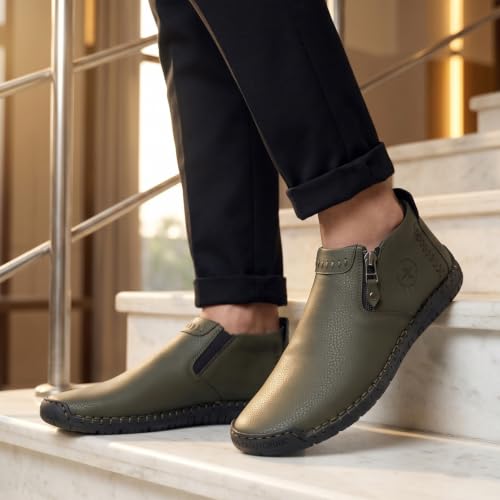 Image of Kraasa Men's Stylish Trendy Sneakers | High Tops Synthetic Side Zipper Casual Shoes | Ultra Soft Cushioned Insole | Airmix Sole Footwear