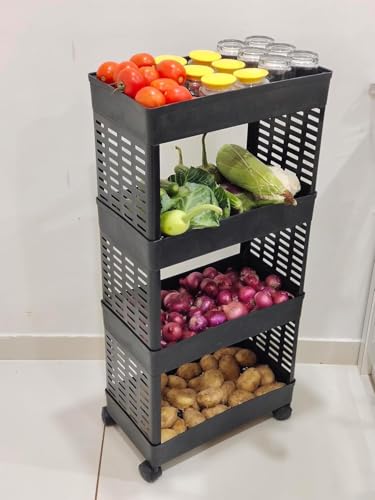 Image of YouCopia Multi Trolly Multipurpose Portable Storage Floor Standing Or Tabletop Rack|Trolley with Wheels for Kitchen Storage, Tiered Shelf Kitchen Trolley Modern Knits Transparent (Black)