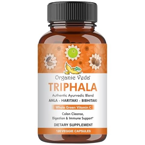 Organic Veda Triphala Capsules - Ultra Concentrated Amla Extract Organic Triphala Supplement with Natural Vitamin C - for Colon Cleanse, Skin Radiance, Immunity & Digestion - 120 Vegan Pills Cover