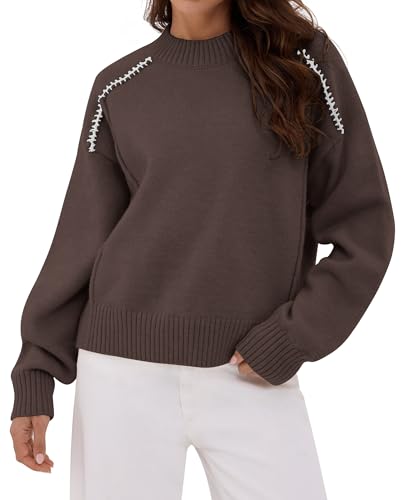 ZAFUL Sweaters for Women Crewneck Loose Fit Long Sleeve 2025 Fall Fashion Contrast Knit Pullover Tops
