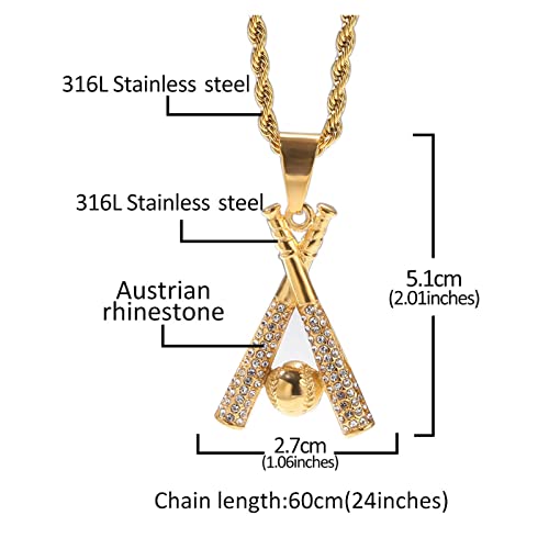 Gold Baseball Necklaces for Men Baseball Bat Cross Necklace Baseball Chain Pendant Necklace for Men Women Sports Hiphop Necklace Sport Lovers Jewelry Gifts2