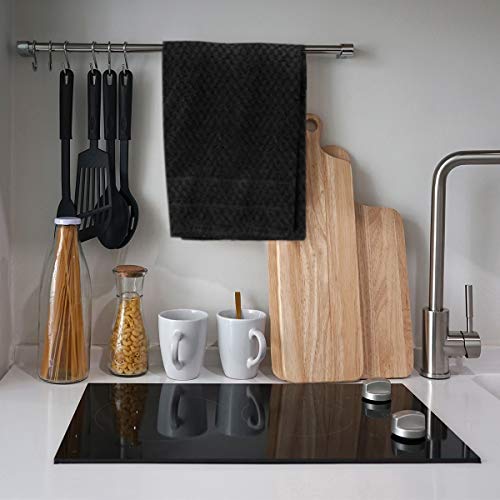 Talvania Kitchen Dish Towels, 100% Cotton Dish Cloths Dobby Weave, 12 Pack Soft And Absorbent Multipurpose Terry Towel Set, Hand Towel And All Kitchen Cleaning Cloth 15” X 25” Machine Washable Black #TOP1