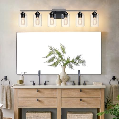 Image of SKEJAO Bathroom Vanity Light Over Mirror,Vanity Light for Bathroom,Bathroom Light Fixture Wall Sconce Lighting for Bedroom,Living Room (Black, 6-Light)