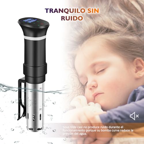 Miniatura 6 de Sous Vide Garer Sous Vide Stick De Acero Inoxidable, Olla De Cocción Lenta Con Pantalla Táctil Led, 1000 W, Con Ajuste Preciso De Temperatura Y Temporizador, Incluye Libro De Recetas, Gris