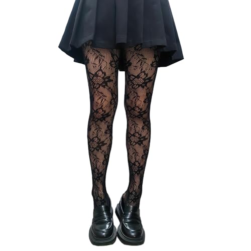 Women's High Waist Patterned Tights Fishnet Stockings For Women Sexy Lace Goth Tights Black Pantyhose For Halloween