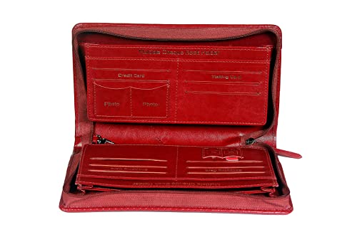 Image of Sukeshcraft Multiple Cheque Book Holder | Original PU Holds Upto 8 Cheque Books, 1 Pin-Sim Slot,14 Credit /Debit Card Slots with Matching Zipper (Pu- Cherry)