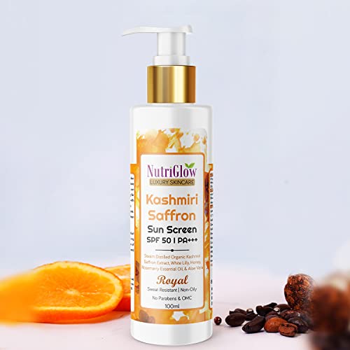 NutriGlow Kashmiri Saffron Sunscreen 50 PA+++ | for Non-Greasy, Anti-Aging Skin| Tan Treatment with Broad Spectrum| Paraben and Sulphate Free| for... - Image 3