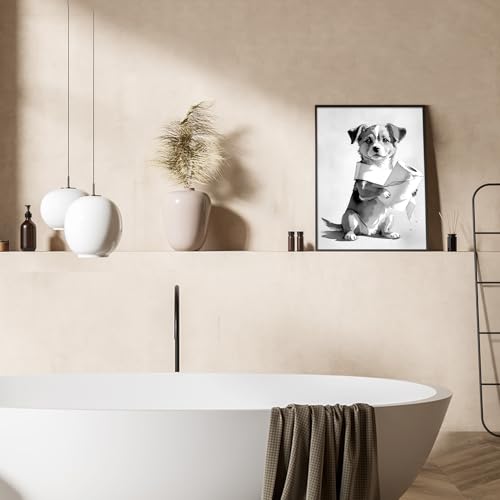 kollyseek Kunstdruck Hund Badezimmer Bilder schwarz-weiß Spruch Poster WC Deko DIN A4 Wandbilder ohne Rahmen auf Leinwand