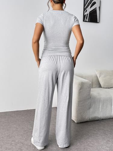 Generic Women's Green Casual Coordinated Outfit Set: Top & Pants - Short Sleeve, High Waisted, Wide Leg3