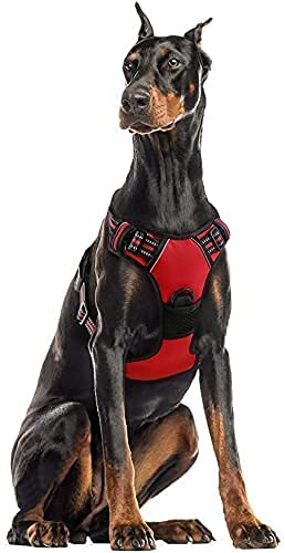 rabbitgoo Harnais Chien XL Arnais Rouge Anti Traction Réfléchissant Gilet Réglable pour Chien Grand Taille, Attache Devant Crochet de Laisse pour Trajet Voiture, American Staff, Border Collier