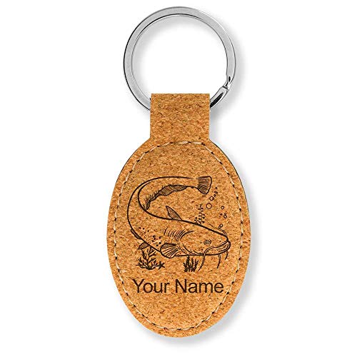 LaserGram Oval Keychain, Catfish, Personalized Engraving Included (Cork)