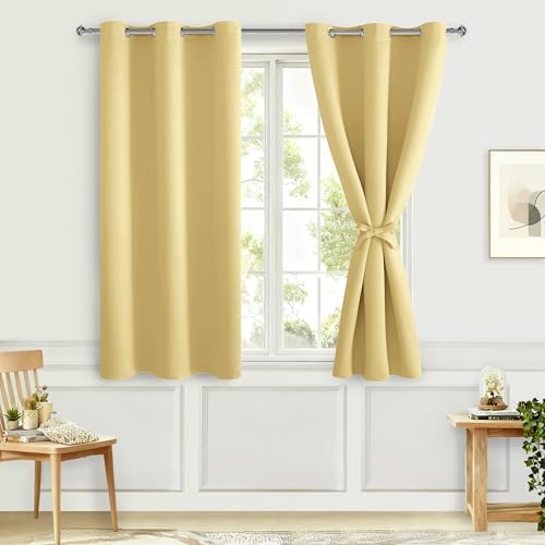 Hiasan Short Blackout Curtains for Bedroom, Light Yellow, 42 x 45 Inch