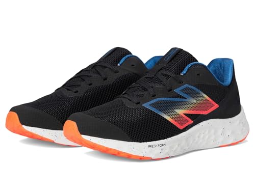 New Balance KIds Arishi Fresh Foam v4 Sneaker, BLACK/BLUE AGATE/BLAZE ORANGE, 4 W Big Kid (8-12 Years)