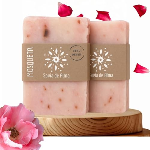 Jabón de Rosa Mosqueta Artesanal y Vegano – Jabón en Barra Facial, de Manos y Cuerpo | Hidratante, Regenerador y Biodegradable | Hecho en España con Ingredientes Naturales | 100 g (2, Rosa Mosqueta)
